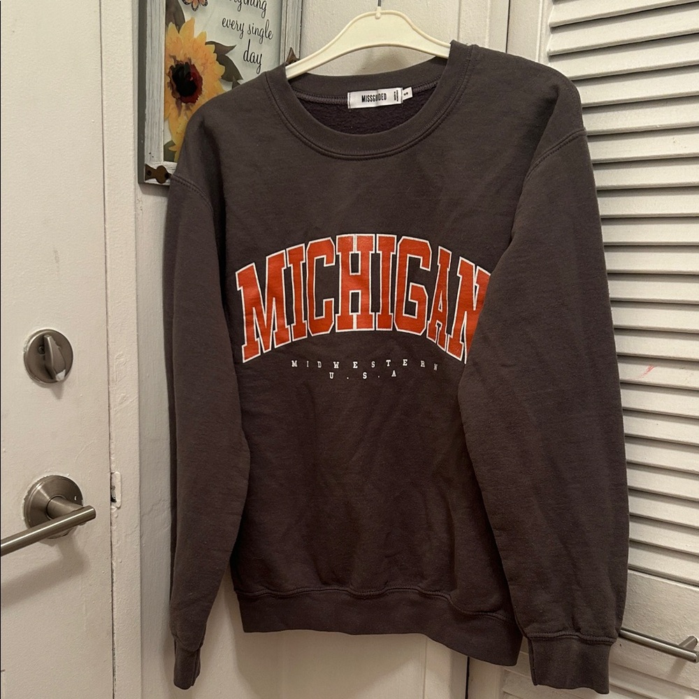 Missguided Charcoal and Orange Michigan Crewneck Sweater